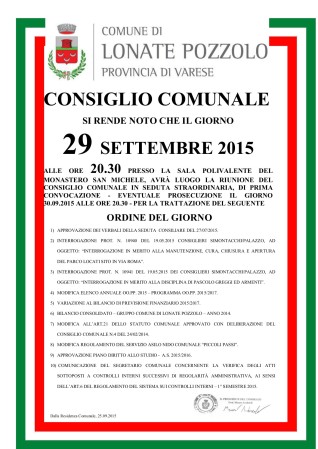 Consiglio Comunale del 29 settembre 2015